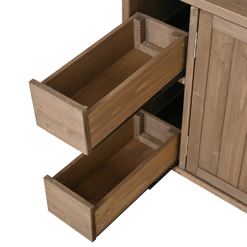 Cuisine extérieure mobile de 54 po avec comptoir pliant, îlots de cuisine en bois massif avec système de rangement, Naturel