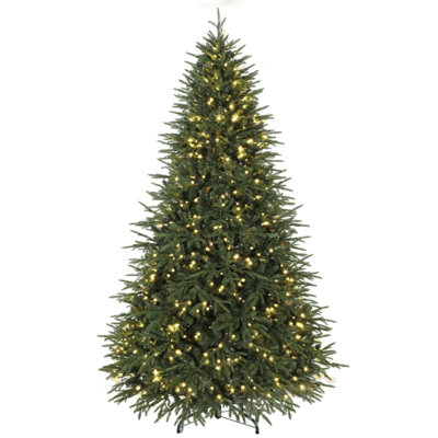 Arbre de Noël artificiel articulé vert pré-éclairé, arbre de Noël floqué avec lumières DEL chaudes, feuillage ignifuge en PVC et en polyéthylène, base en métal pliable pour la décoration intérieure des Fêtes
