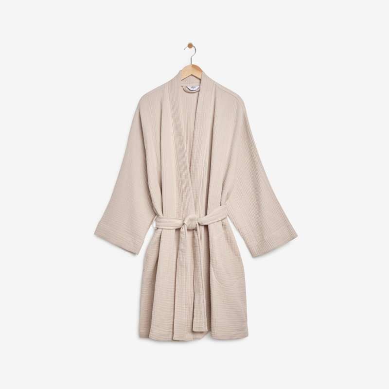 Traub 100% Cotton Mid-Calf Bathrobe, XL, Stone Grey