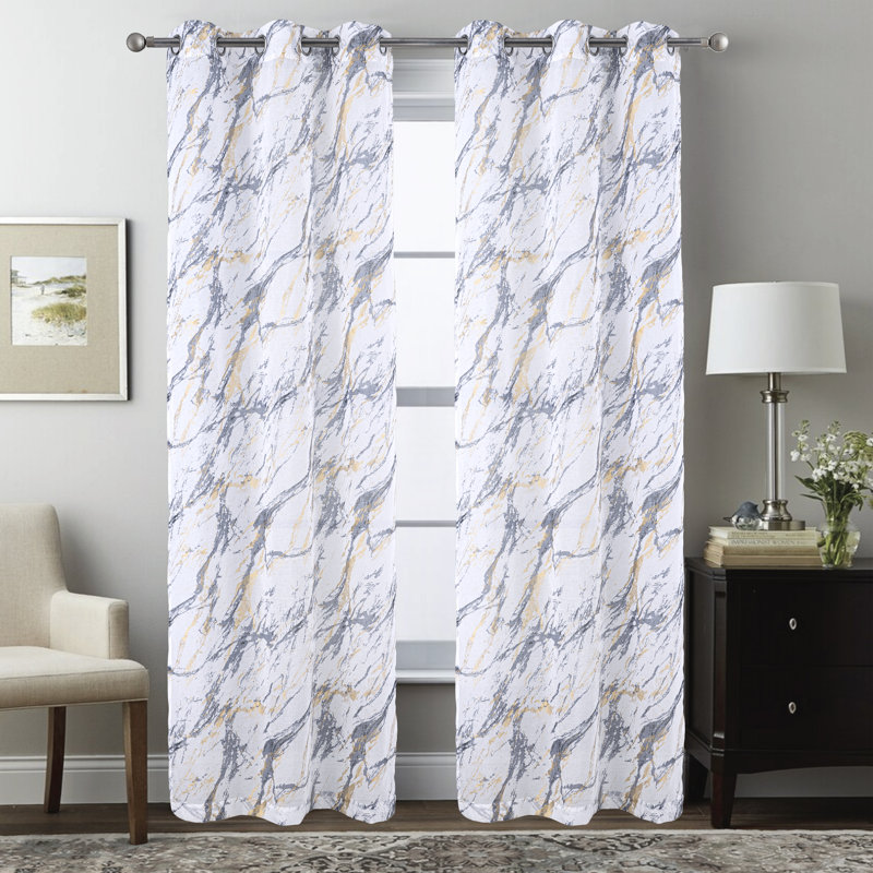 Paire de rideaux semi-transparents en marbre Marble, Gris