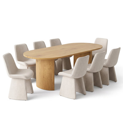 Ensemble de table de salle à manger 79 po pour 8 personnes, ensemble de salle à manger moderne en grain de bois avec chaises rembourrées