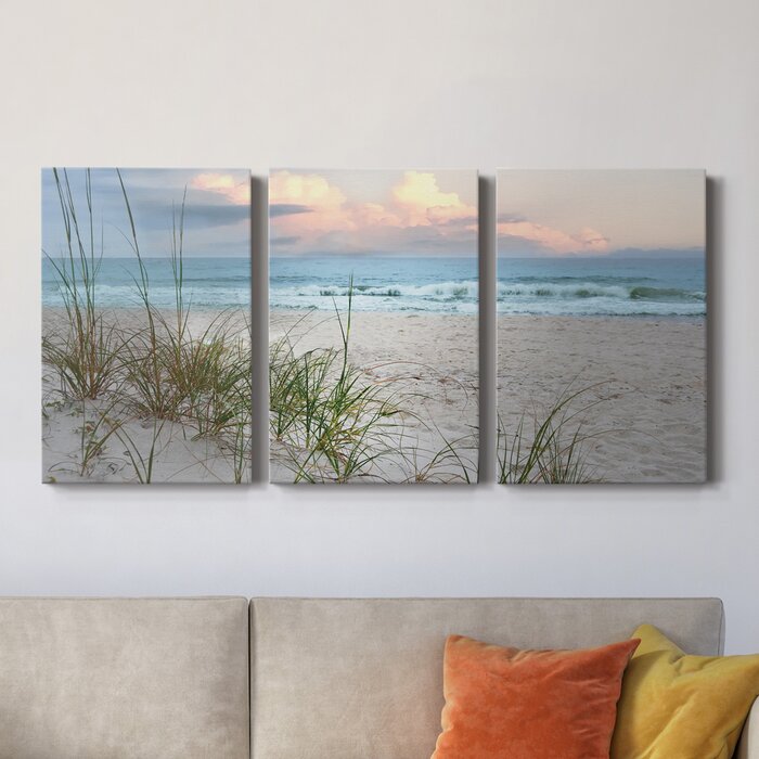 Beachcrest Home Beach Driftwood Framed On Canvas 3 Pieces Print | Wayfair