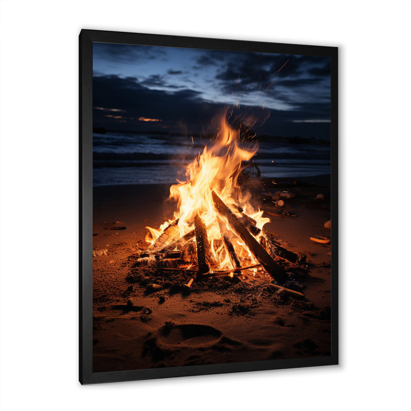 Beach Beach Bonfire Bliss - Imprimé, Cadre simple noir, H 20 po x l 12 po x P 1 po