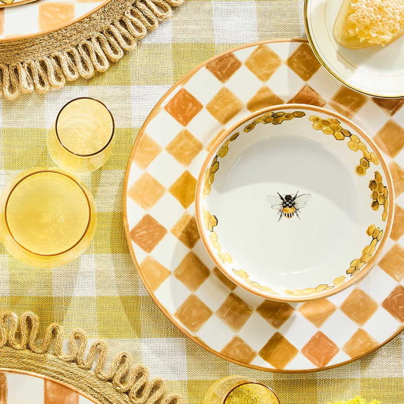 Honey Check Dinner Plate, Orange