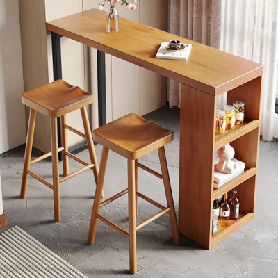 Ensemble de tables de bar 2 pièces Burlywood + bois massif noir droit + fer
