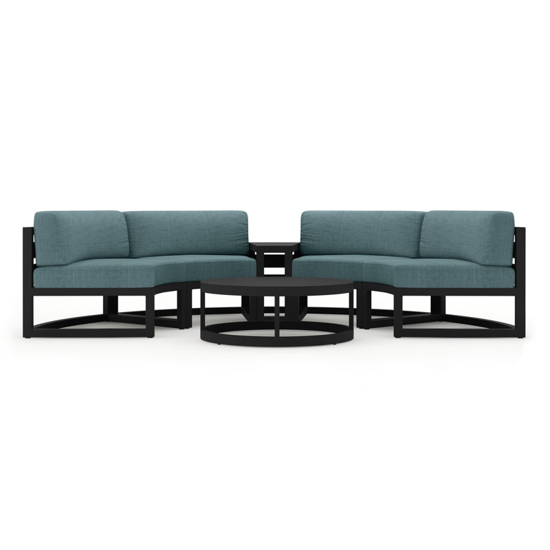 Bergeron 4 - Person Patio Conversation Set with Cushions, Cast Lagoon Sunbrella® Plainweave, Black
