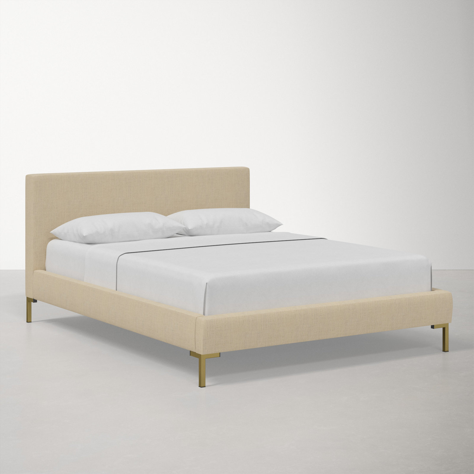 Rand Upholstered Bed, King, Zuma Charcoal Textured Linen, Black Wood
