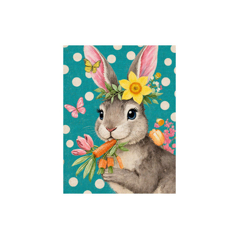 Joli drapeau floral lapin, pour intérieur et extérieur, L 70 x l 47