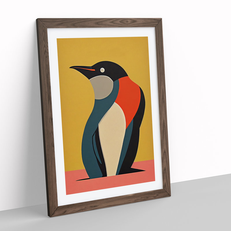 Penguin Abstract No.3 - Wall Art, 48cm H x 36cm W, Walnut Framed Paper, White