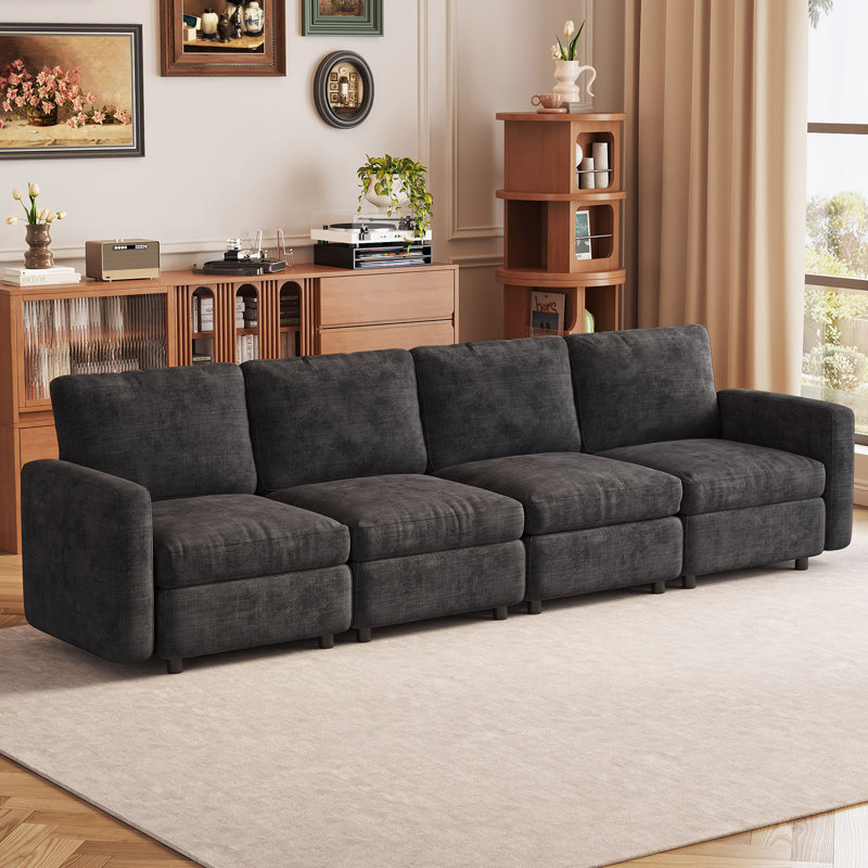 4-Seater Modular Convertible Sofa with Backrest, Grey, 4, Dark Gray, 33.46" H x 116.92" W x 30.31" D