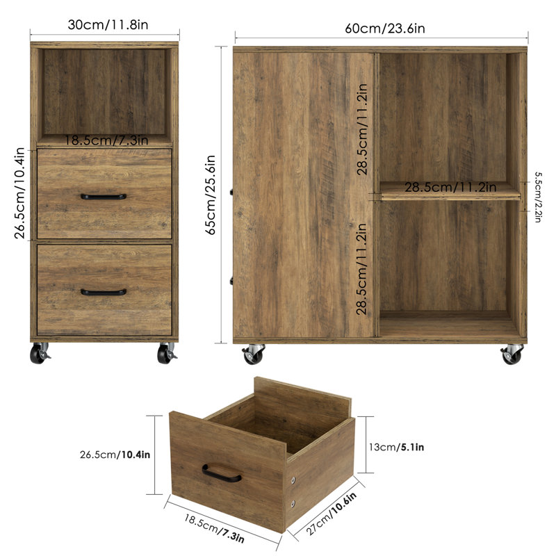 Bolebroke Side Table with Storage and Wheels, Living Room End Table, Brown