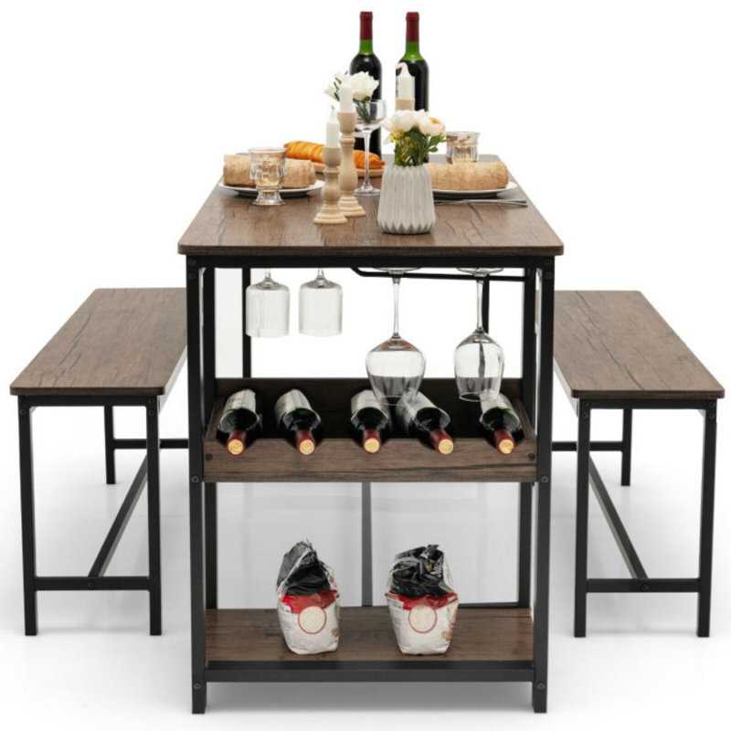 3 Pieces Dining Table Set With Wine Rack