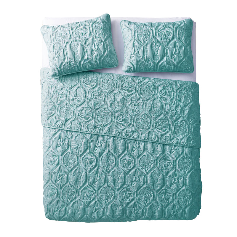 Full Blue Reversible Microfiber Quilt Set