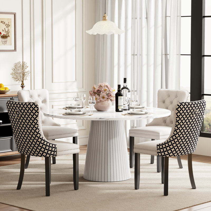 Ensemble de table de salle à manger ronde avec 4 chaises capitonnées rembourrées, ensemble de table de salle à manger de style Mid-Century pour coin-repas de cuisine