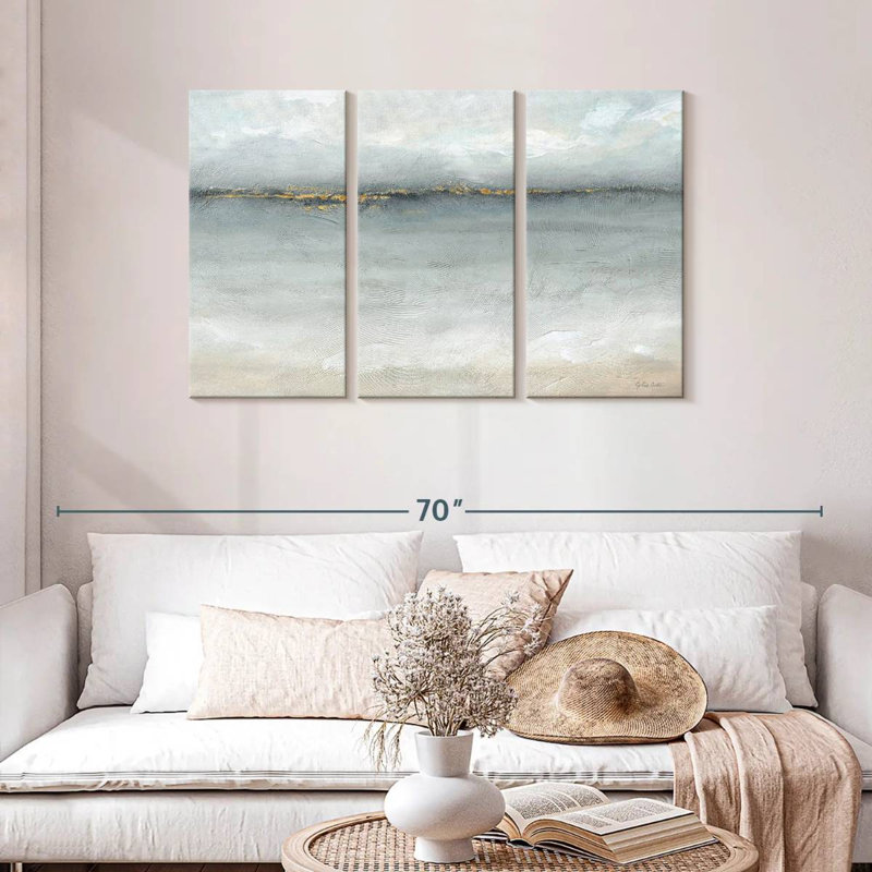 Avery mer sereine or gris paysage, H 28 po x l 45 po
