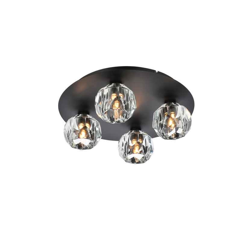 Plafonnier encastré en cristal Whitchurch, Noir, 4 lumières, H 4 po x l 14 po x P 14 po