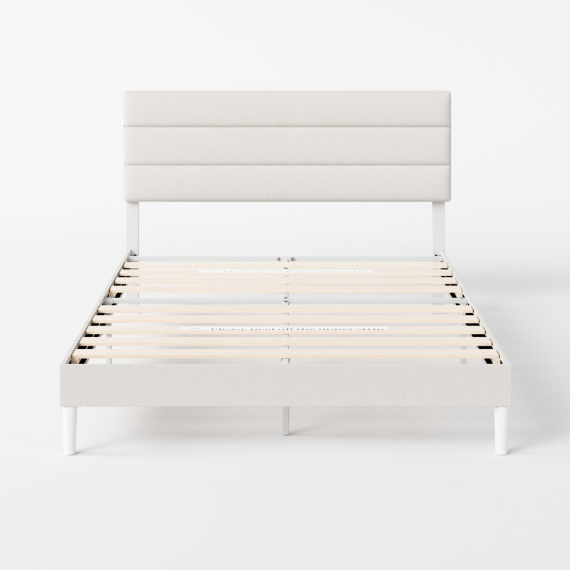 Bellay Upholstered Bed Frame with Channel Tufted Headboard, Double (4'6), White
