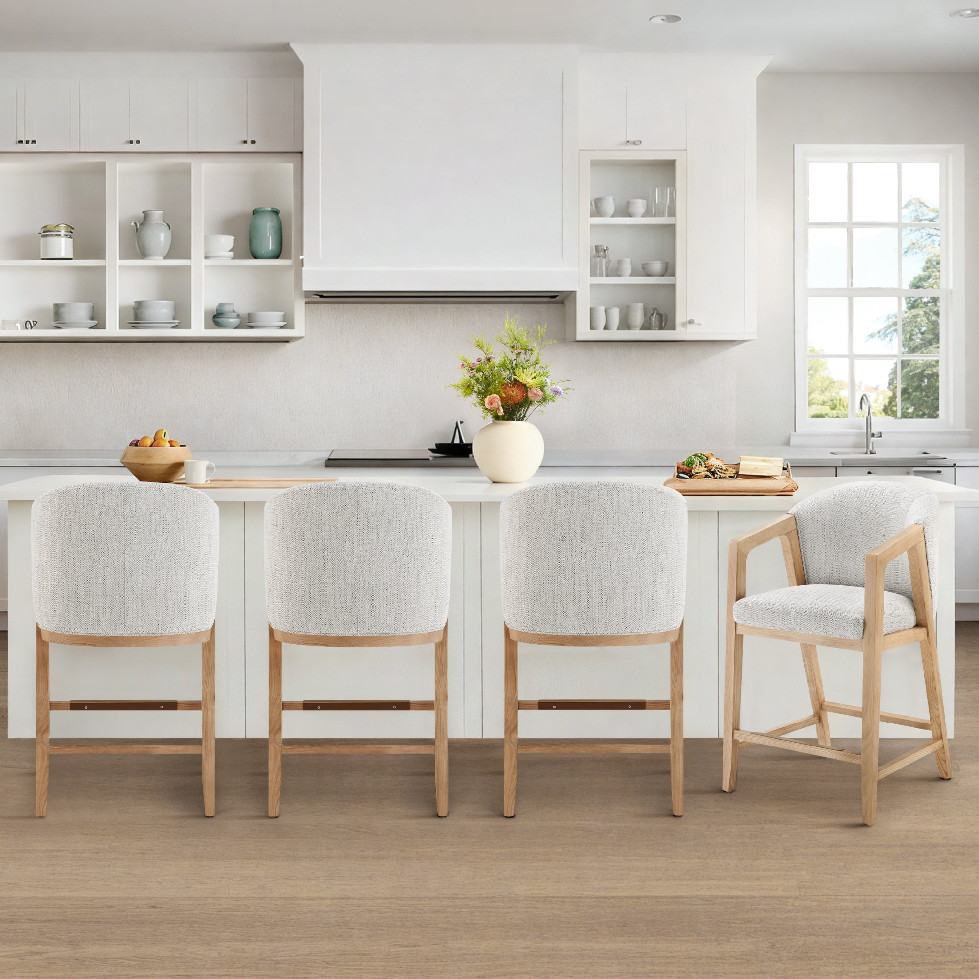 Daina Exposed Wood Barstool, Prestige Ivory/Basketweave