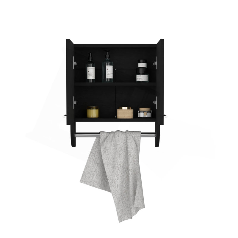 Armoire à pharmacie avec porte-serviette de 17,4 po de largeur avec deux tablettes intérieures et porte-tour pour la salle de bain, la cuisine et le vestibule