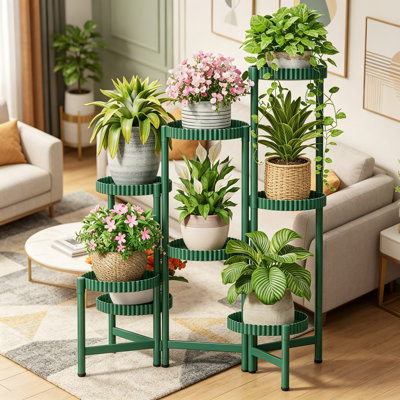 8-Tier Large Plant Stand Indoor, 7.9 Inch Wide Tall Corner Metal Plant Stand for Multiple Plants, Foldable Tiered Plant Stand for Living Room Balcony Garden Patio