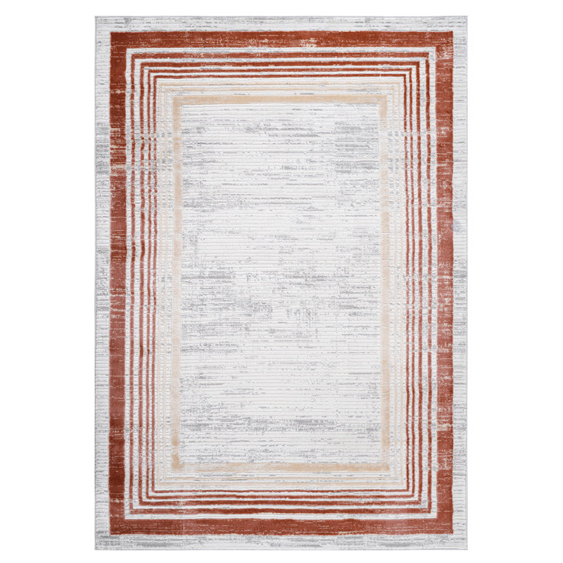 Collection Ivory/Bordered Non-Shedding Living Room Bedroom Dining Home Office Stylish And Stain Resistant Area Rug