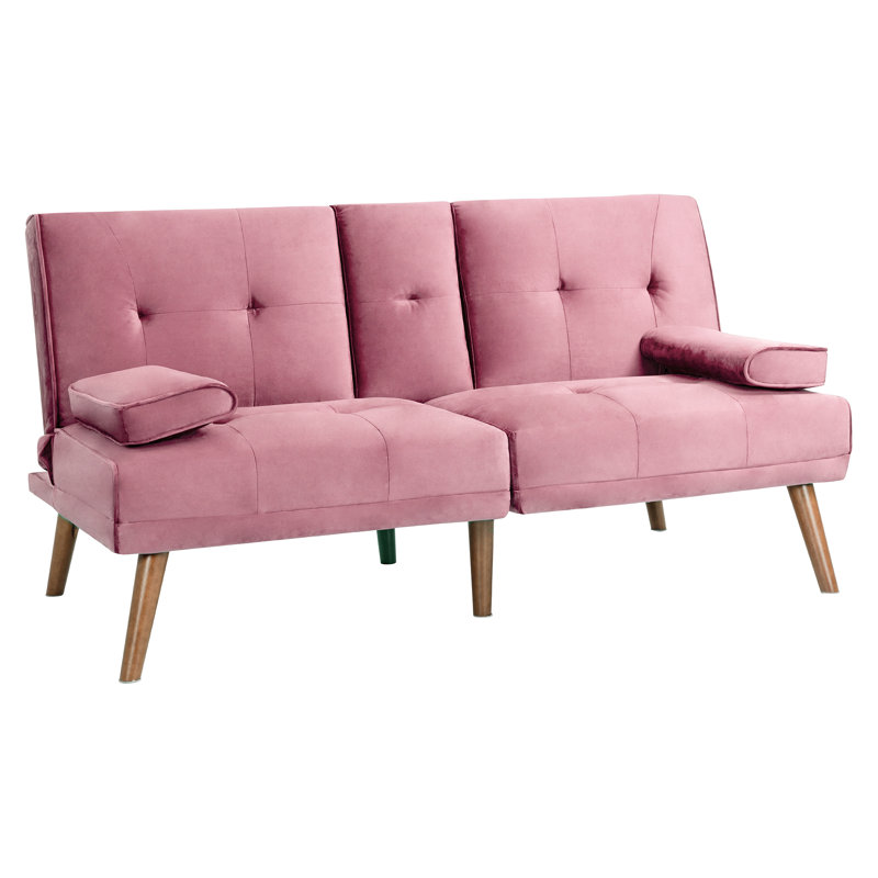 Canapé-lit double rembourré capitonné 59,4 po Lepanto, Velours rose