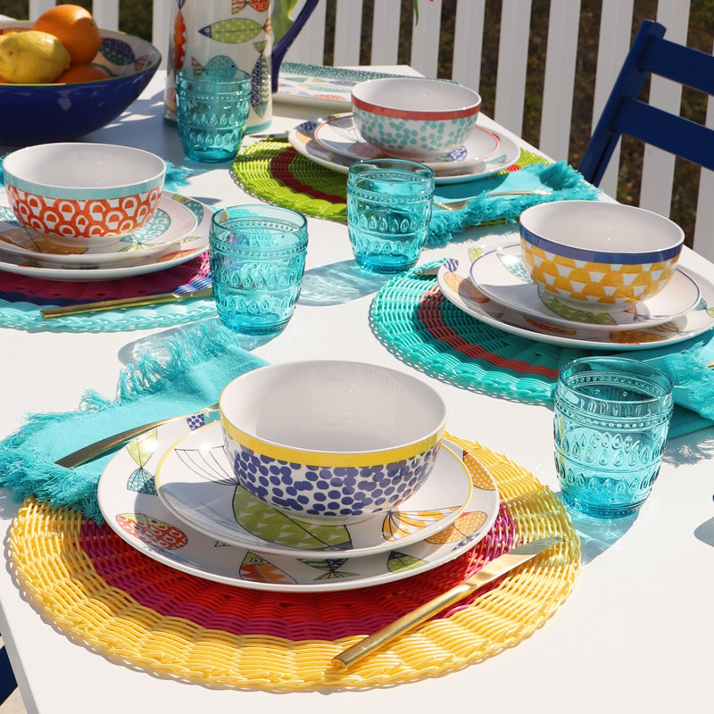 FreshCatch 12-Piece Colorful Fish Porcelain Dinnerware Set