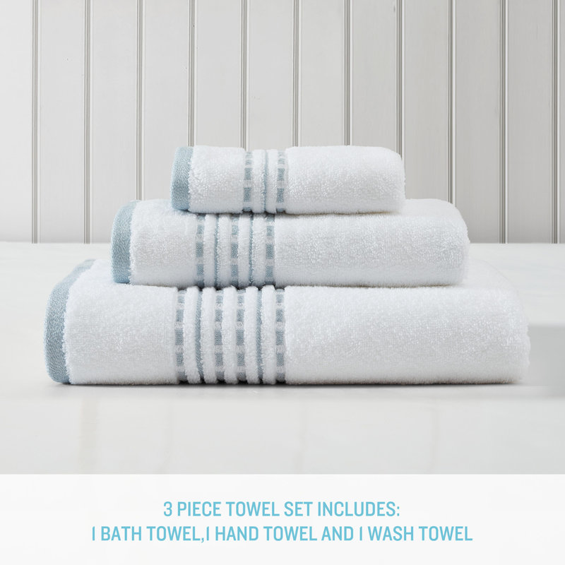 Cliff Side Cotton 3 Piece Towel Set, White/Blue