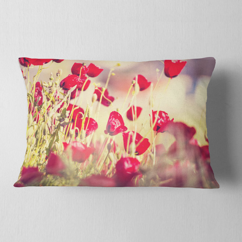 Fleurs de coquelicot sur fond clair - coussin décoratif imprimé floral