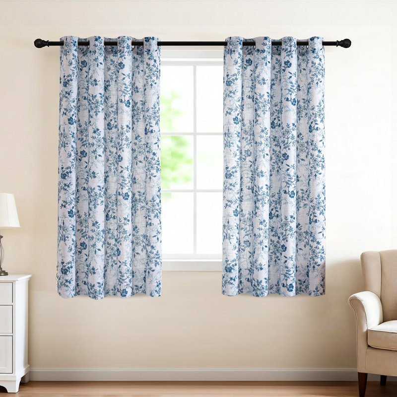 Sheer Linen Curtains Semi Sheer Curtains Draperies for Living Room/Bedroom Nostalgic Bamboo Joint Pattern Floral Printing Window Treatment Grommet 2 Panels