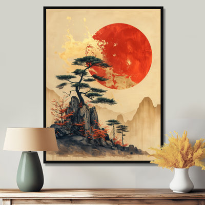 Black Orange Japan Bonsai Tree Landscape - Japan Wall Decor