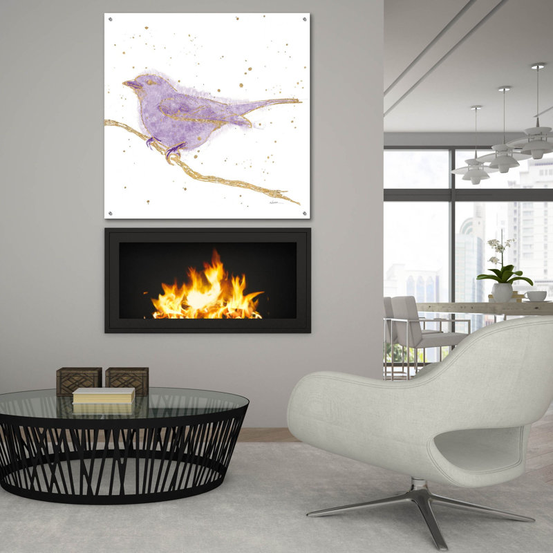 Art mural en verre «Gilded Bird 1 Lavender» par Shirley Novak, H 36 po x l 36 po x P 0,2 po