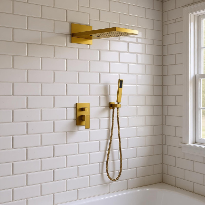 Système de douche complet avec valve brute, Or brossé