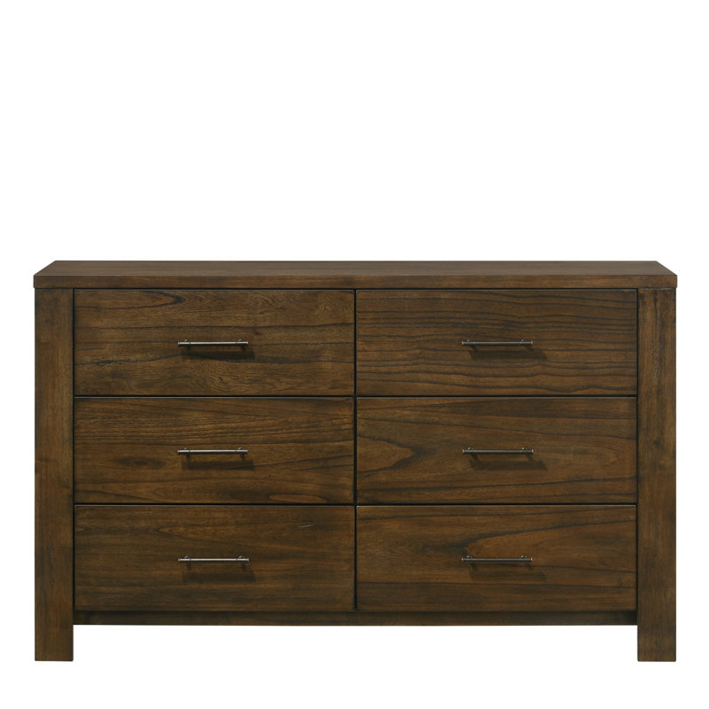 Commode à finition chêne Merrilee avec six tiroirs spacieux et une structure en bois robuste pour des solutions de rangement élégantes