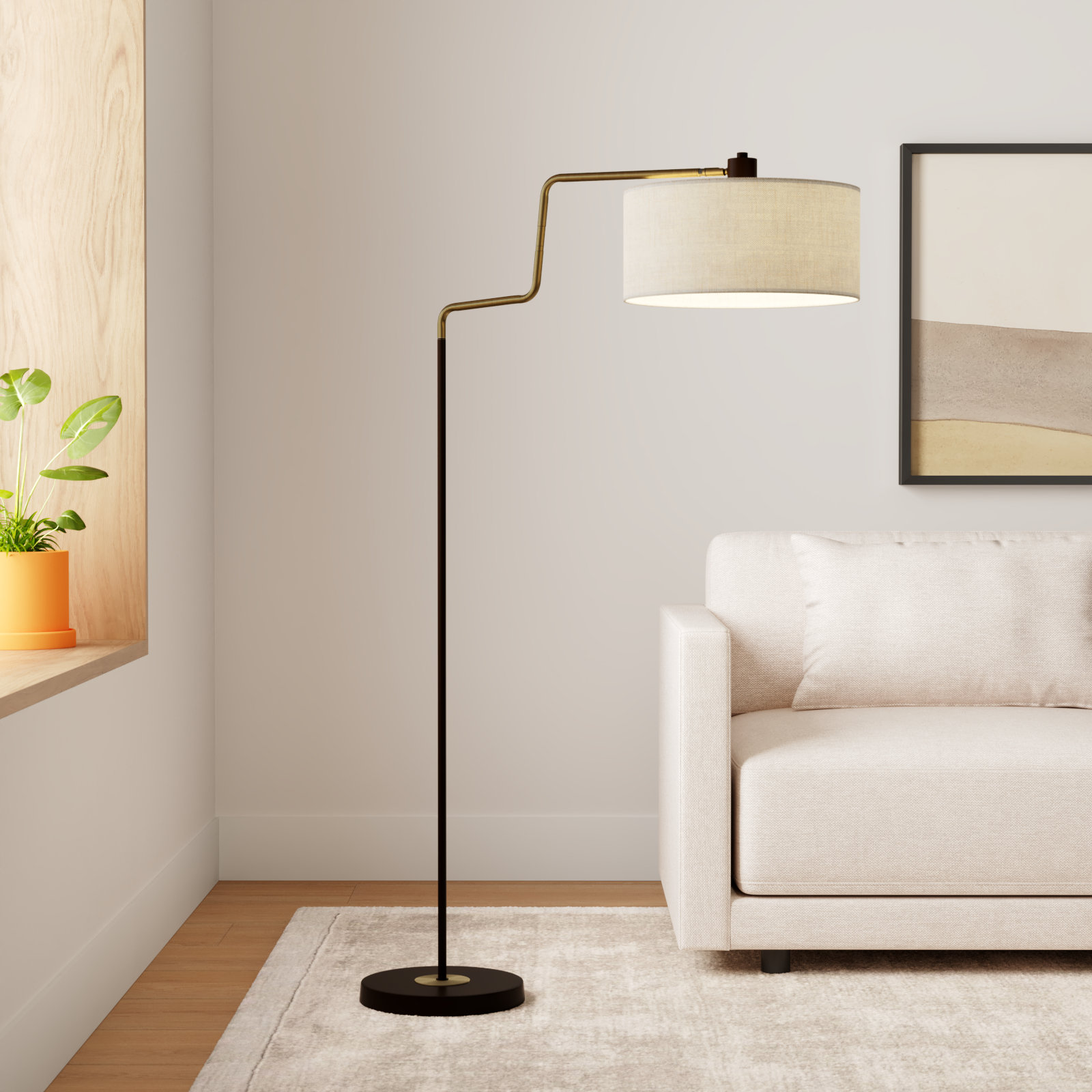 Wenham 57'' Swing Arm Floor Lamp, Black