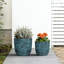 14 po. Turquoise moyen (intérieur amélioré) pot à fleurs / pot rond en béton avec trous de drainage pour l'intérieur et l'extérieur-1967433704-1967433709