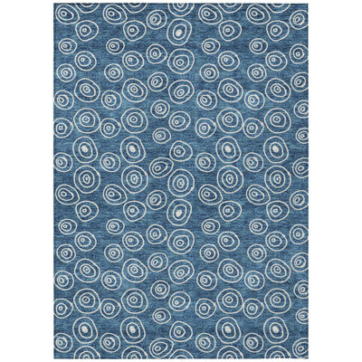 8' X 10' Navy Blue And Ivory Geometric Washable Indoor Outdoor Area Rug