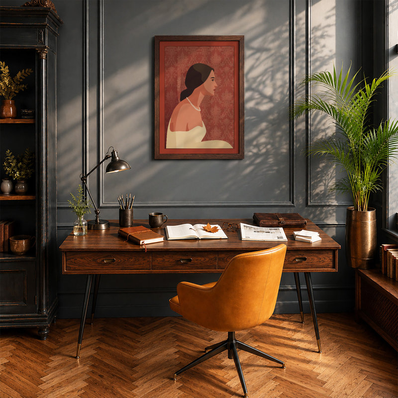 Profile in Terracotta Modern - Framed Print, Walnut, A3 - 42.0 x 29.7 cm