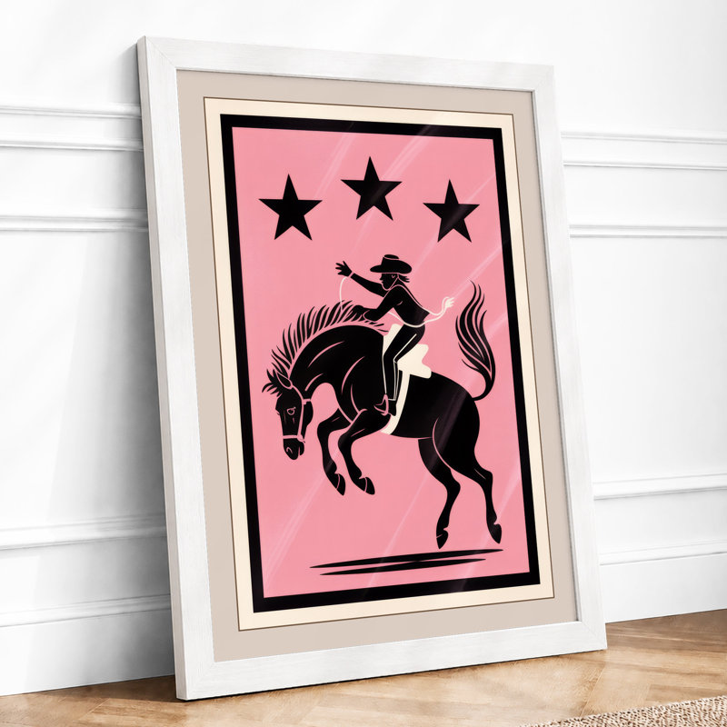 Bucking Bronco Rodeo Retro - Framed Print, A1 - 84.1 x 59.4 cm, White