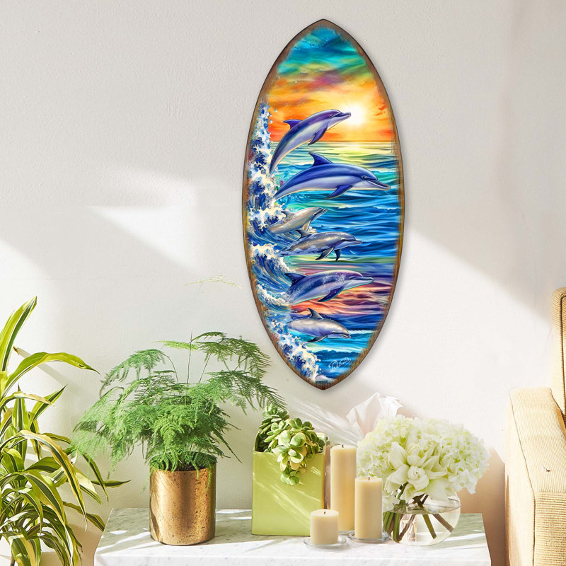 Décoration murale planche de surf Dolphins, H 36 po x l 12 po x P 1 po