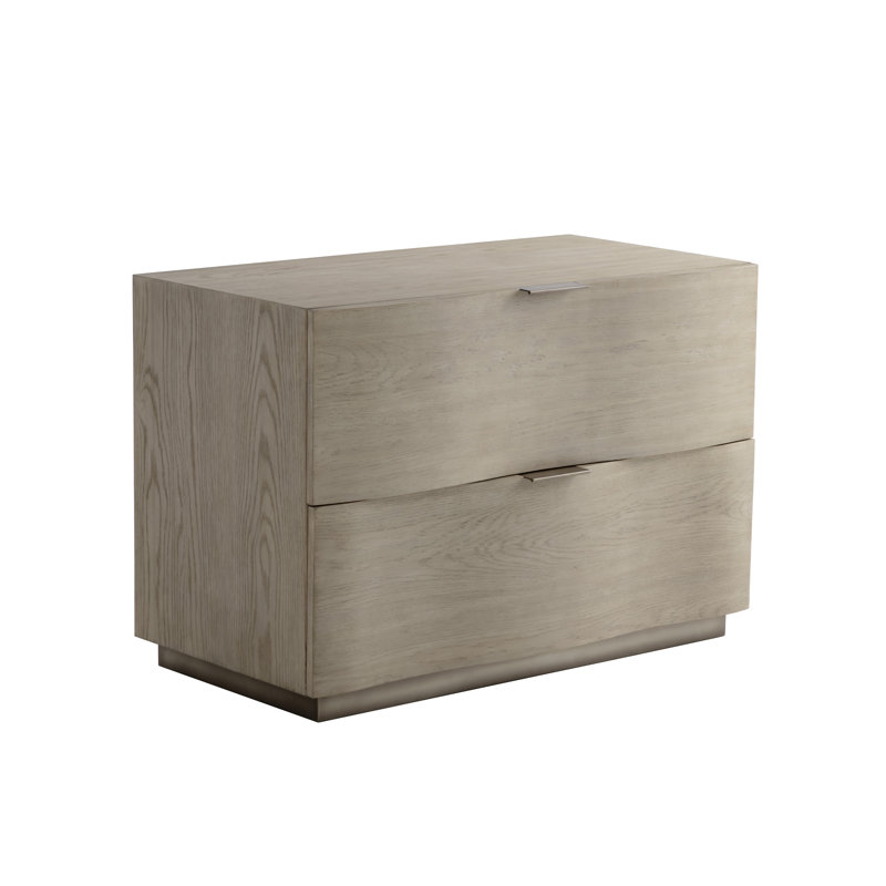Beige Oak Veneer Modern 2-Drawer Nightstand