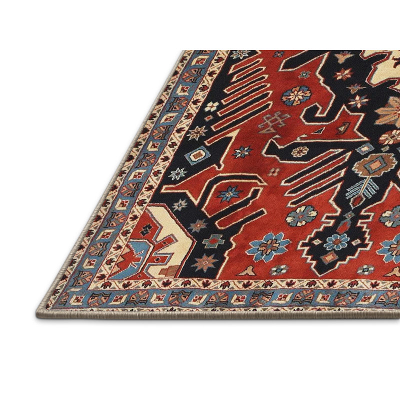 Tapis à motif oriental rouge / noir, Rectangle 6 pi x 9 pi