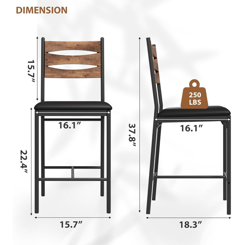 Bar Stools Set of 4, Upholstered Metal Dining Chairs Barstools, Wooden Back & Footrest, Counter Height Bar Stools for Kitchen Island Apartment