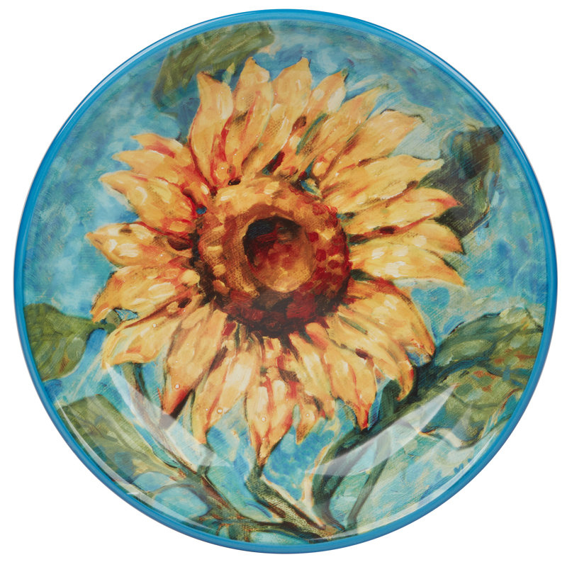 Golden Sunflower Blue Ceramic Soup and Salad Bowls Set