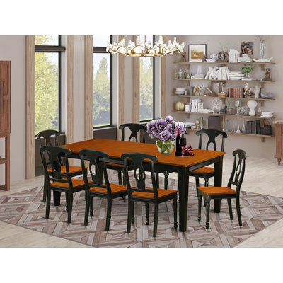 9 Piece Dining Room Furniture Set Includes a Rectangle Kitchen Table with Butterfly Leaf and 8 Dining Chairs, Black & Cherry