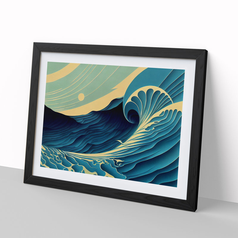 Art Deco Ocean Wave, Black, 46cm H x 64cm W