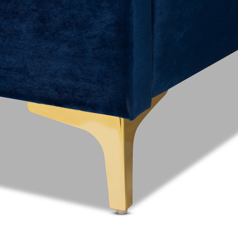 Lit plateforme tapissier Burleson, Grand, Bleu marine