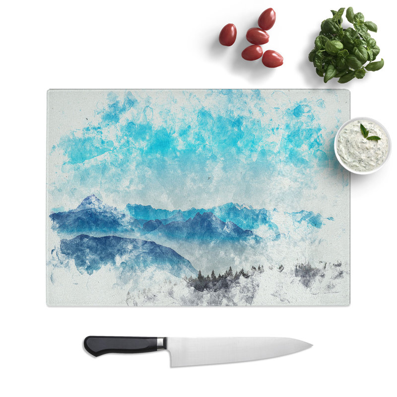 Tempered Glass Fog Between the Mountains Chopping Board, 28.5 cm x 39 cm