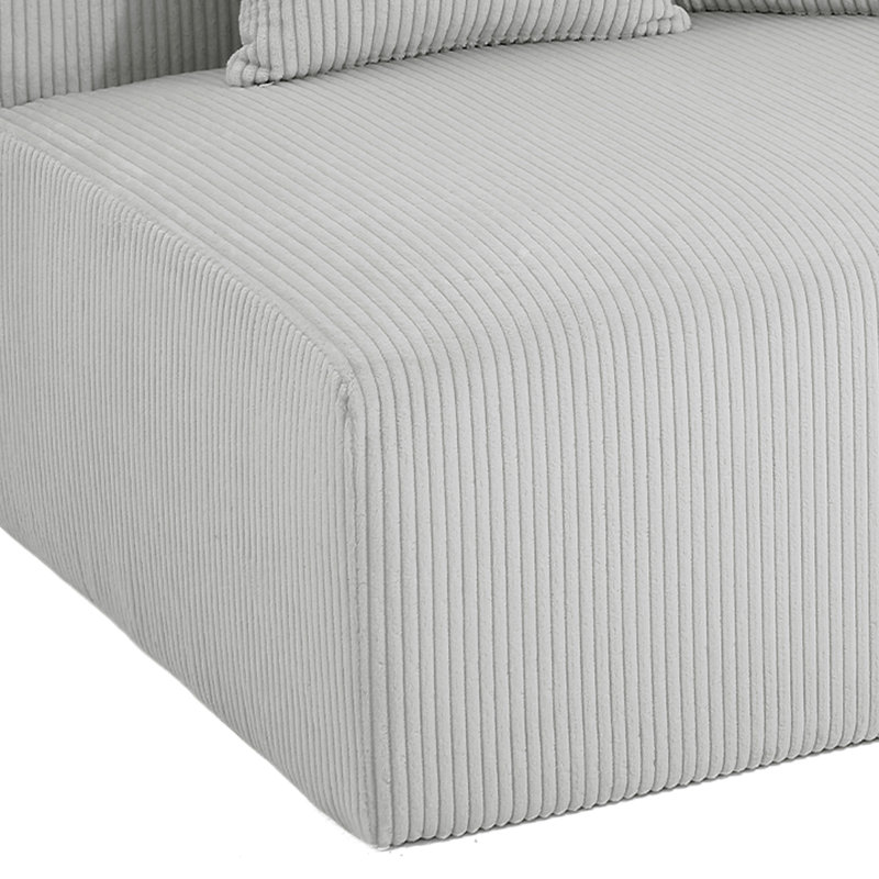 Méridienne rembourrée en velours côtelé avec coussin - entièrement comprimé, aucun assemblage requis, Gris clair