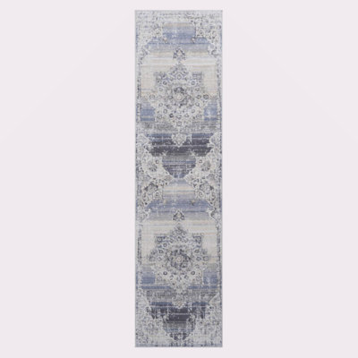 Collection Cream/Blue /Medallion Non-Shedding Living Room Bedroom Dining Home Office Stylish And Stain Resistant Area Rug